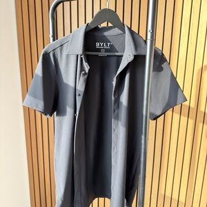 BYLT RIBBED SHORT SLEEVE BUTTON DOWN